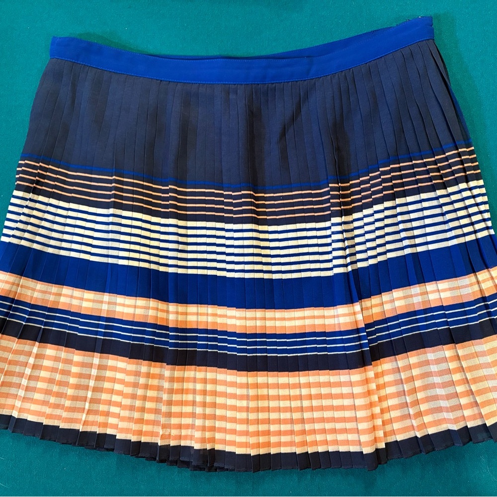 Striped Pleated Skirt - Navy and Peach